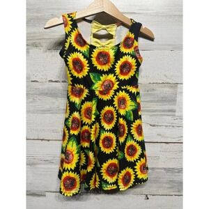 Boutique Sunflower Skater Dress Girls 2T Black Yellow Bow Back EUC